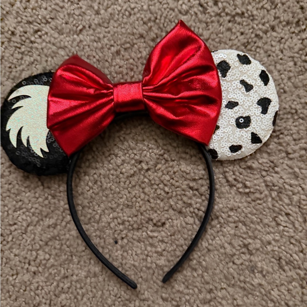 Red Bow Sequin Mouse Ears Headband